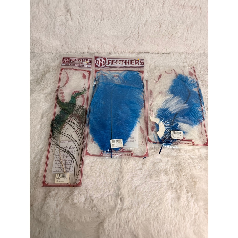 Vintage Zucker Feather Products Ostrich Peacock Feathers Turquoise Craft Lot 3pk